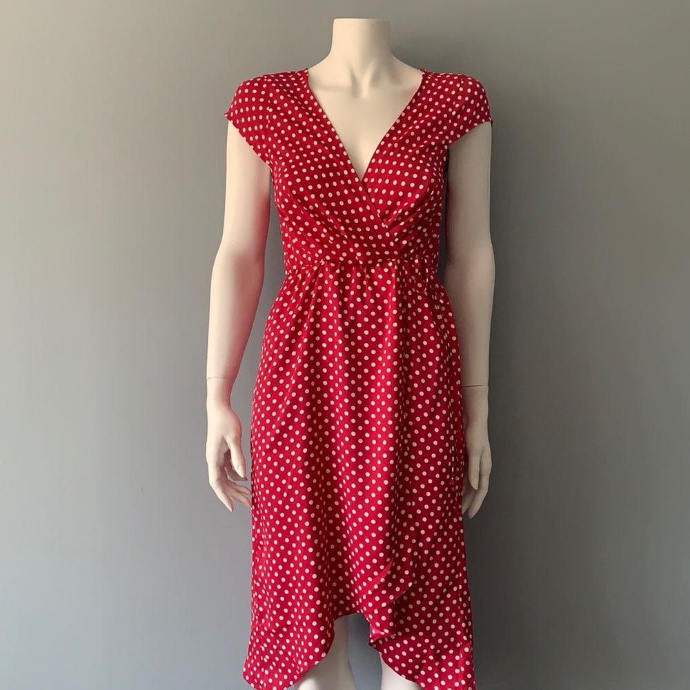 NWT BCBGMAXAZRIA Polka-Dot Faux-Wrap Dress  SZ XS